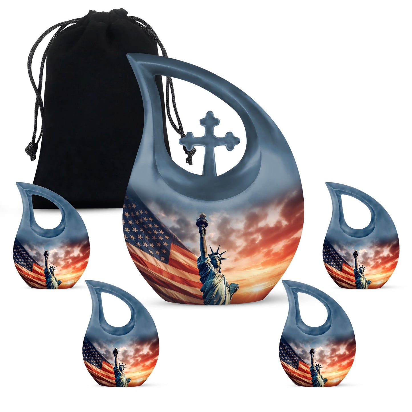10 Inch Statue Of Liberty Cross Drop Aluminium Urn 