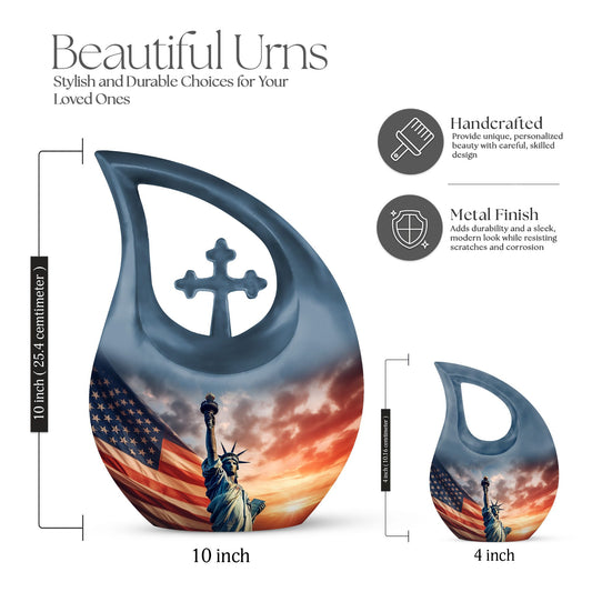 10 Inch Statue Of Liberty Cross Drop Aluminium Urn 