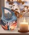 10 Inch Statue Of Liberty Cross Drop Aluminium Urn 