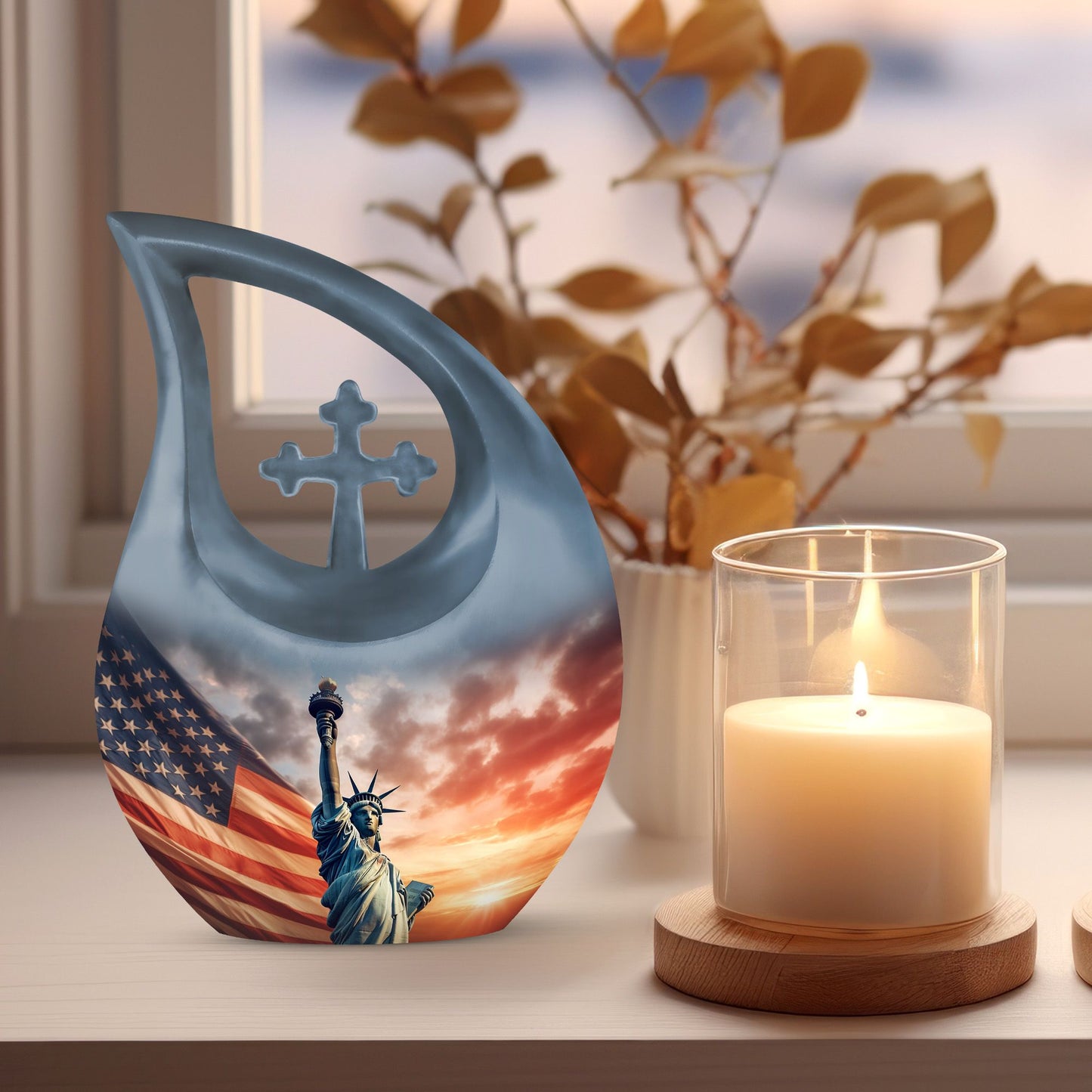 10 Inch Statue Of Liberty Cross Drop Aluminium Urn 