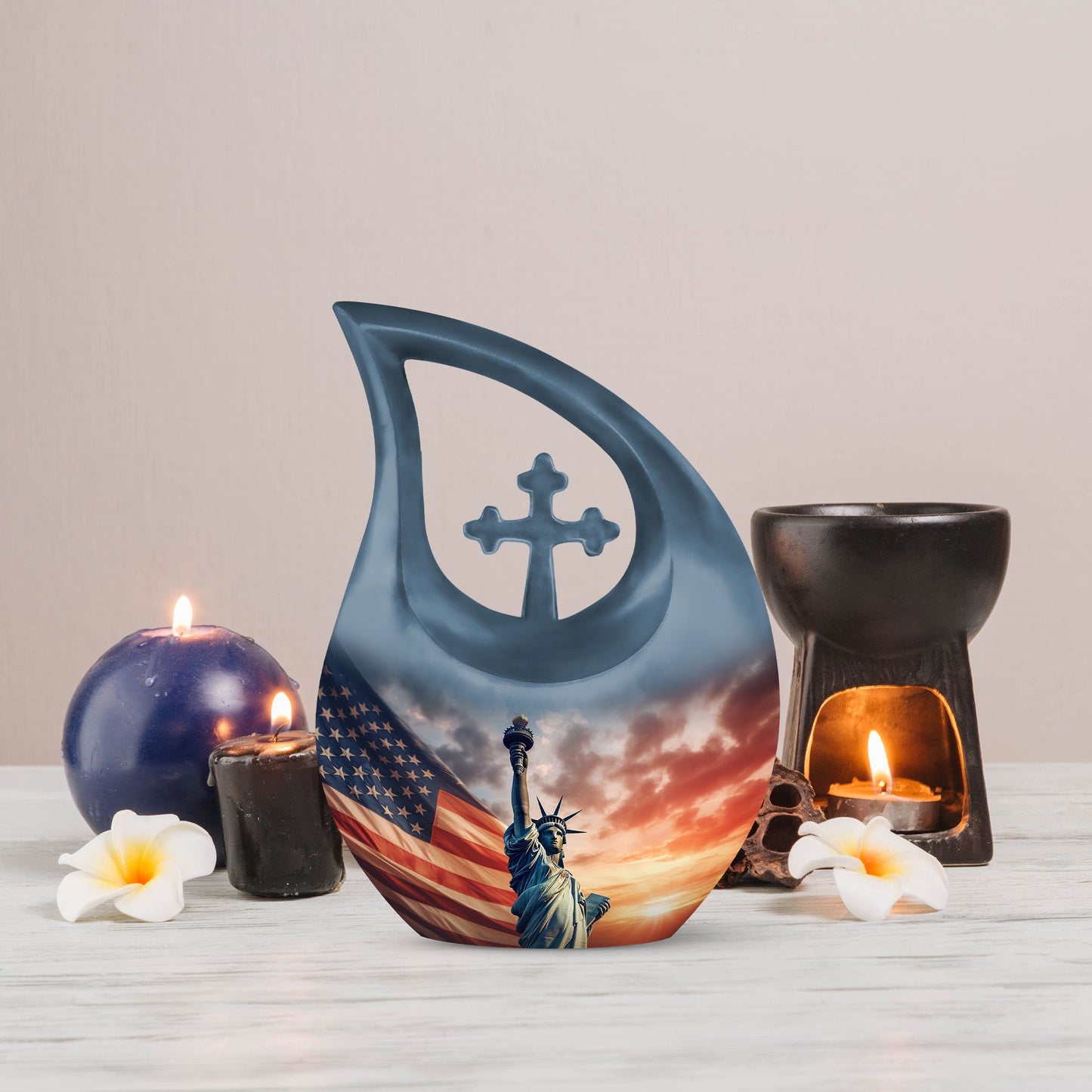 10 Inch Statue Of Liberty Cross Drop Aluminium Urn 