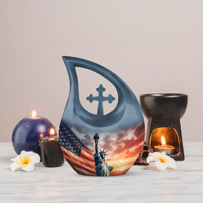10 Inch Statue Of Liberty Cross Drop Aluminium Urn 