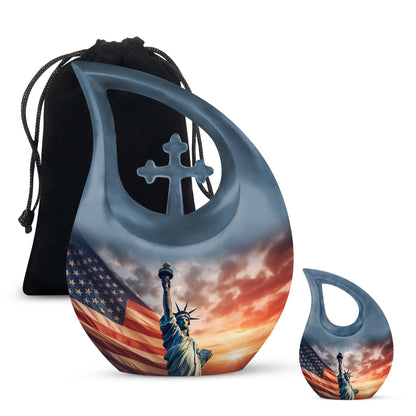 10 Inch Statue Of Liberty Cross Drop Aluminium Urn 