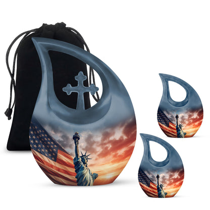 10 Inch Statue Of Liberty Cross Drop Aluminium Urn 