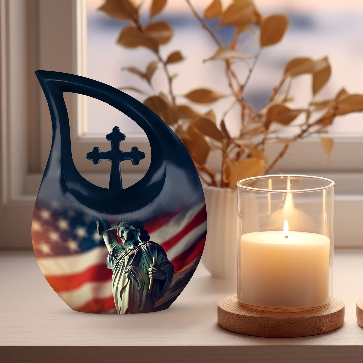 10-inch Statue Of Liberty Cross Drop Design Companion Urn