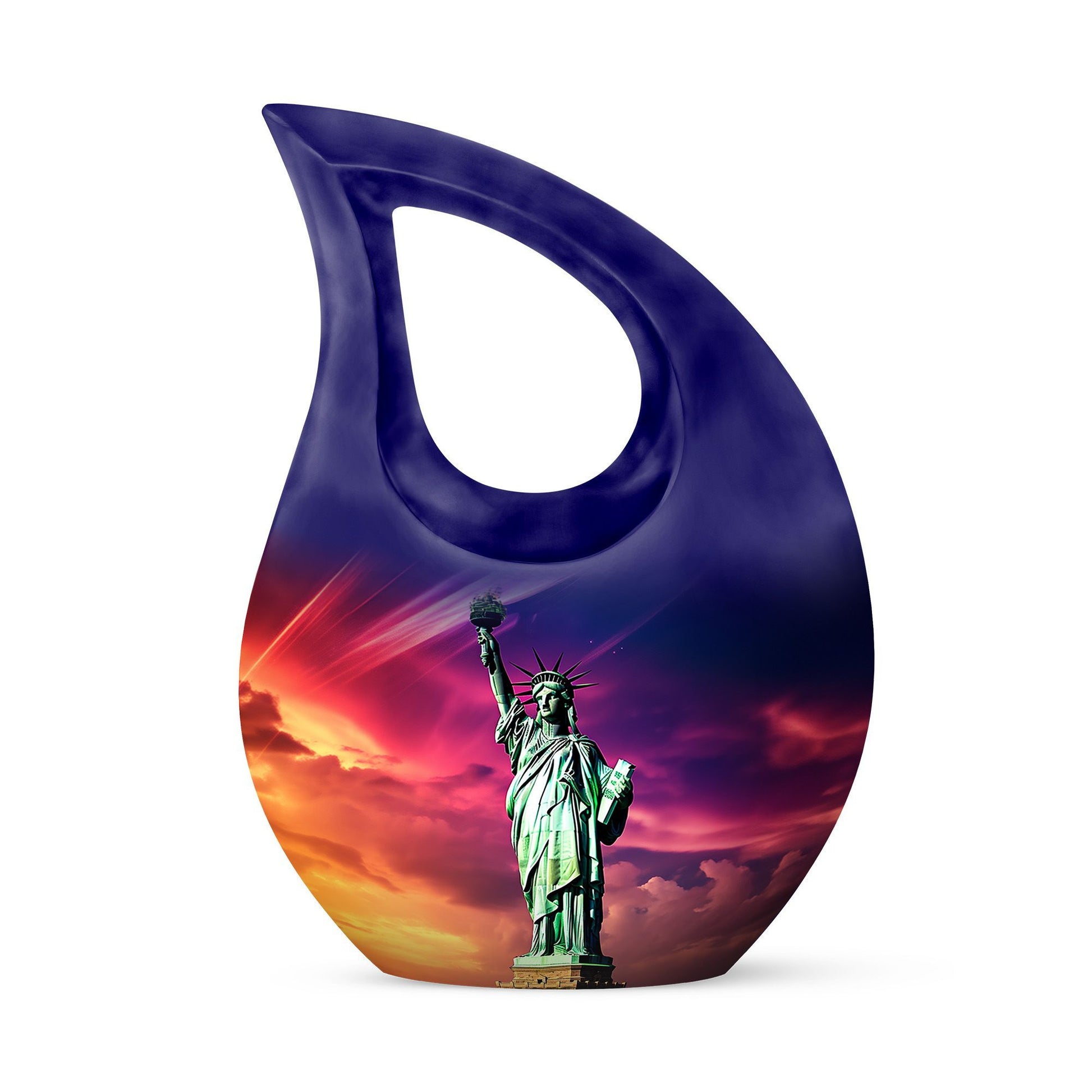 Cross Drop design, 10-inch Statue of Liberty and urns