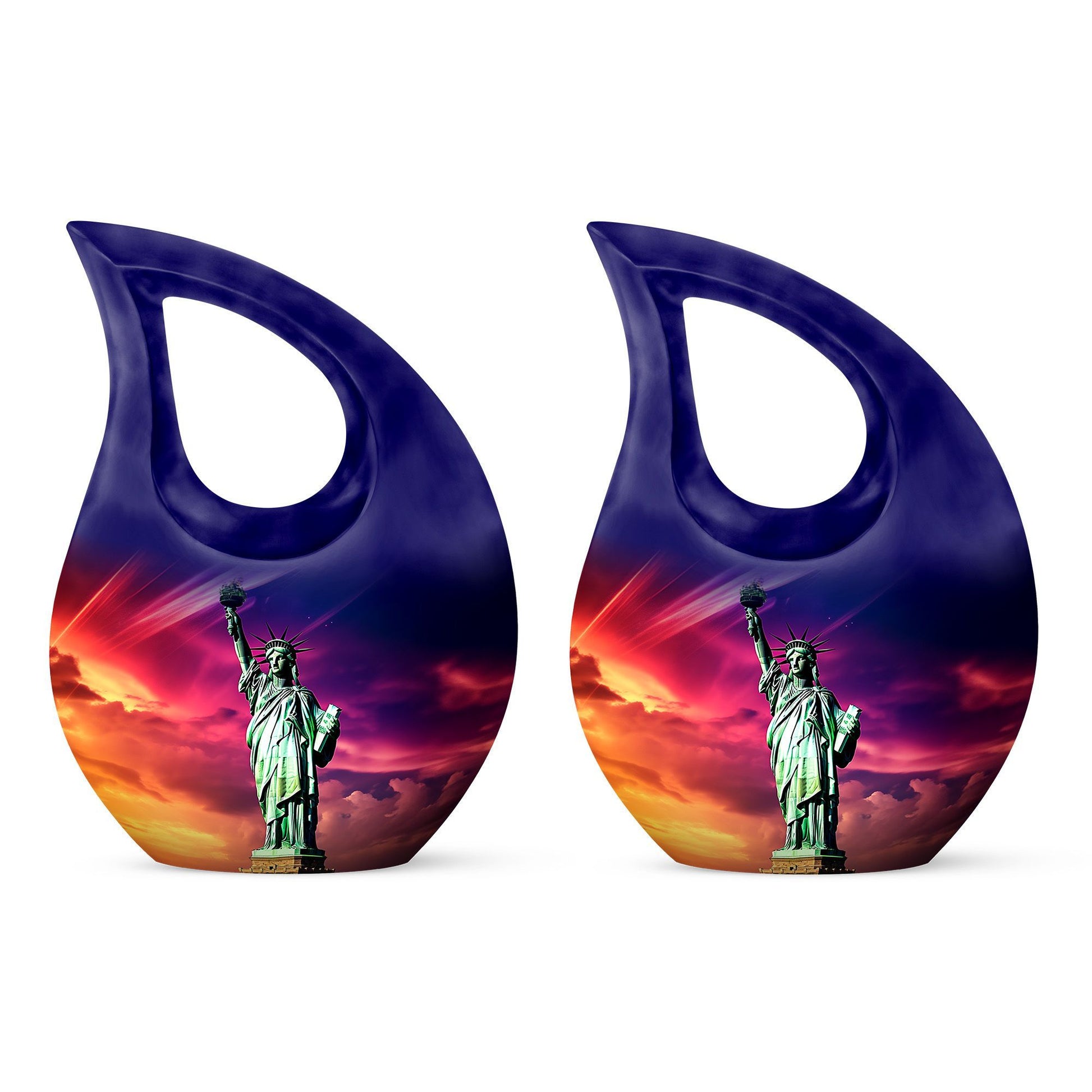 Cross Drop design, 10-inch Statue of Liberty and urns