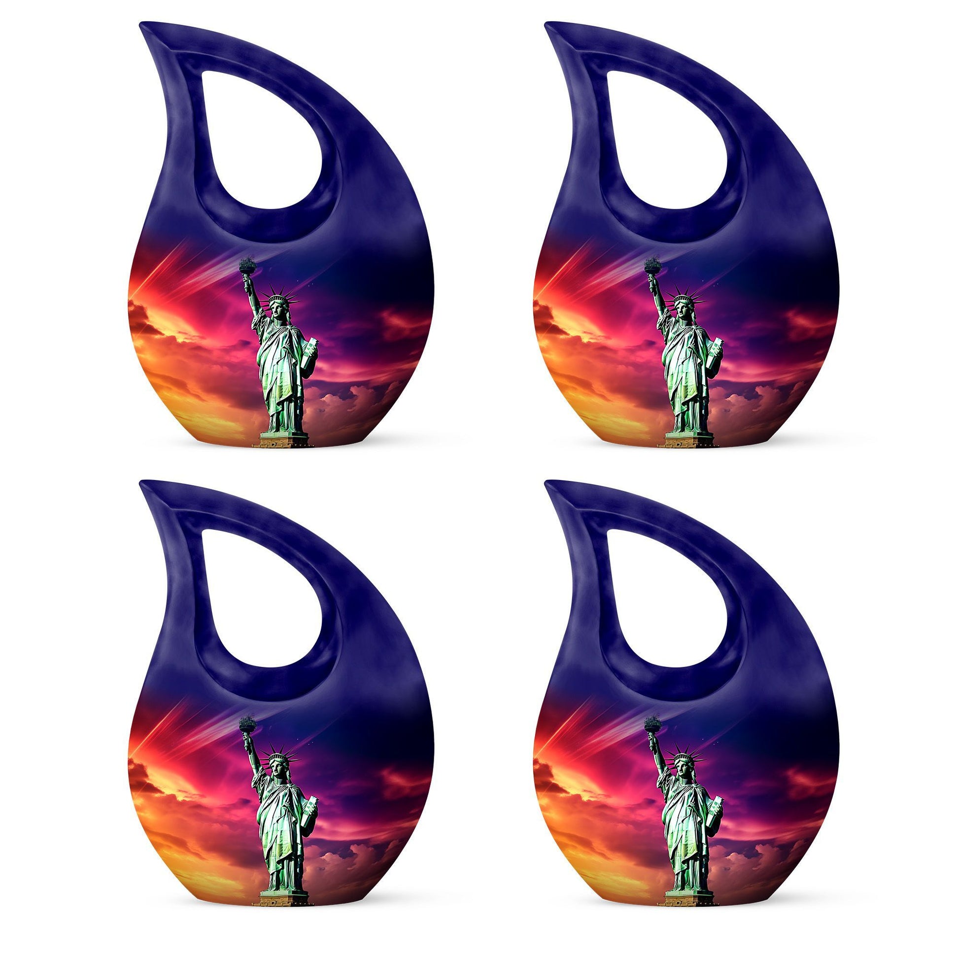 Cross Drop design, 10-inch Statue of Liberty and urns