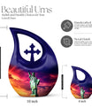 Cross Drop design, 10-inch Statue of Liberty and urns