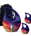Cross Drop design, 10-inch Statue of Liberty and urns