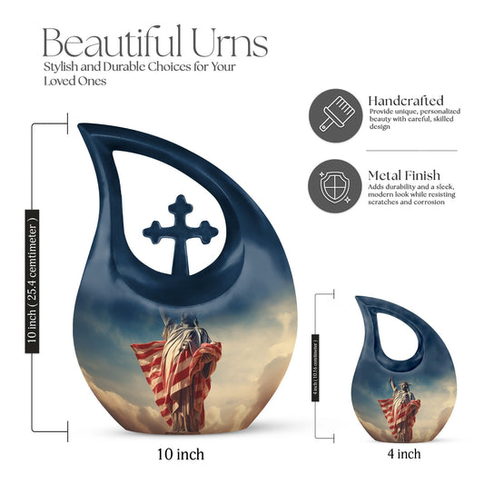 Liberty themed Cross Drop Double Urn