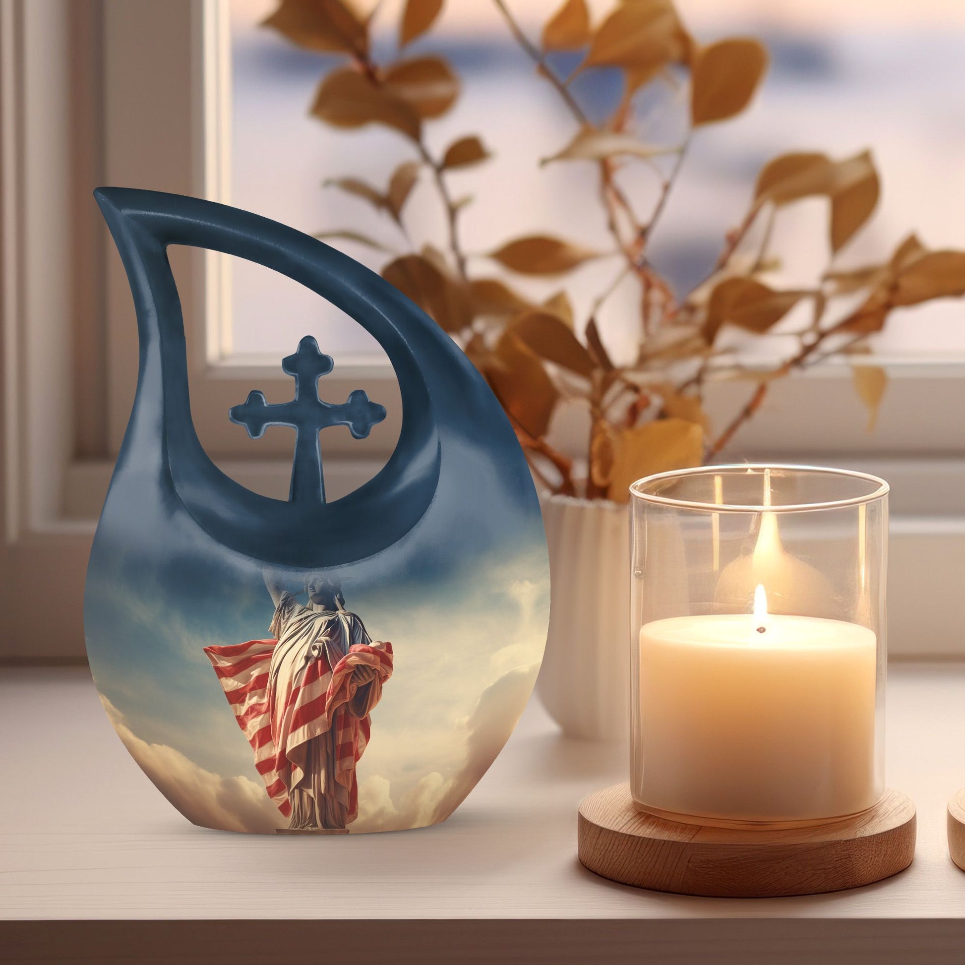 Liberty themed Cross Drop Double Urn