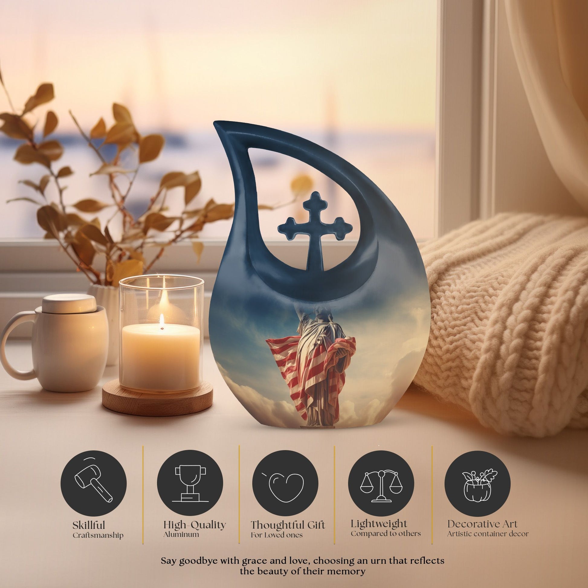 Liberty themed Cross Drop Double Urn