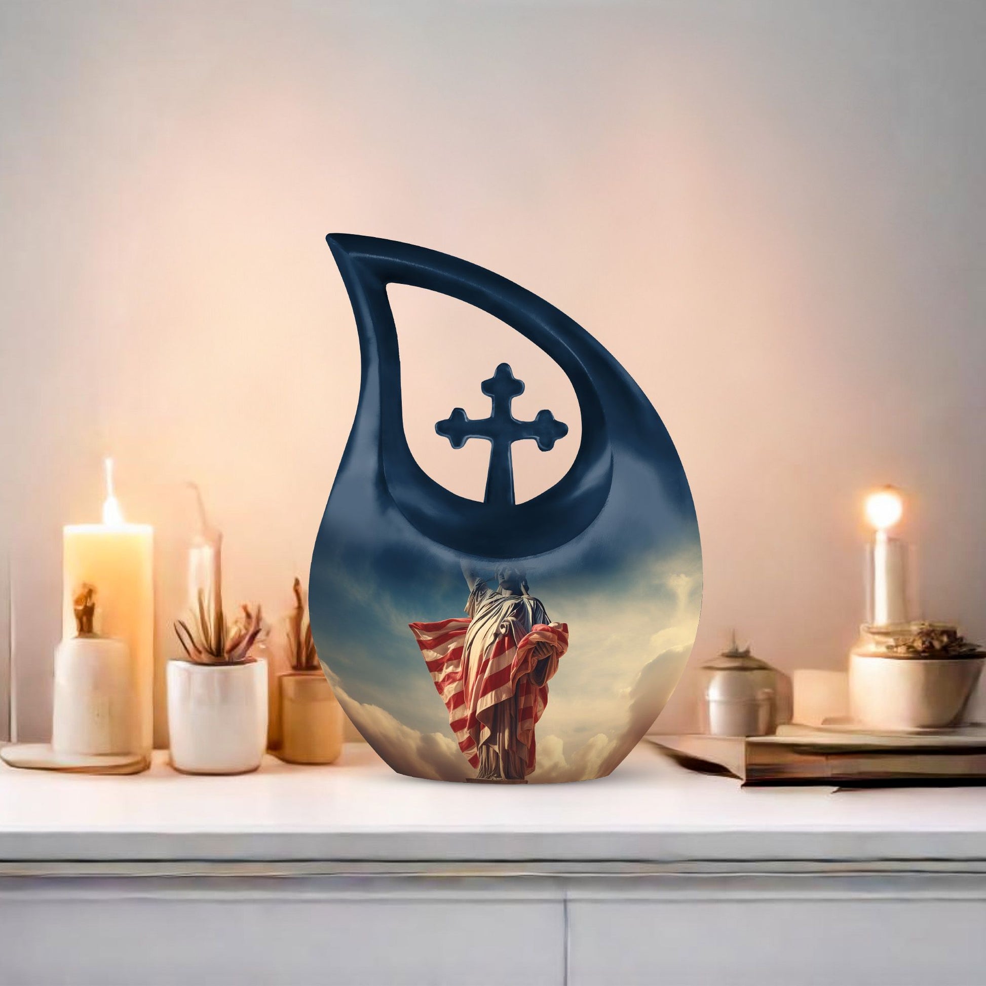 Liberty themed Cross Drop Double Urn