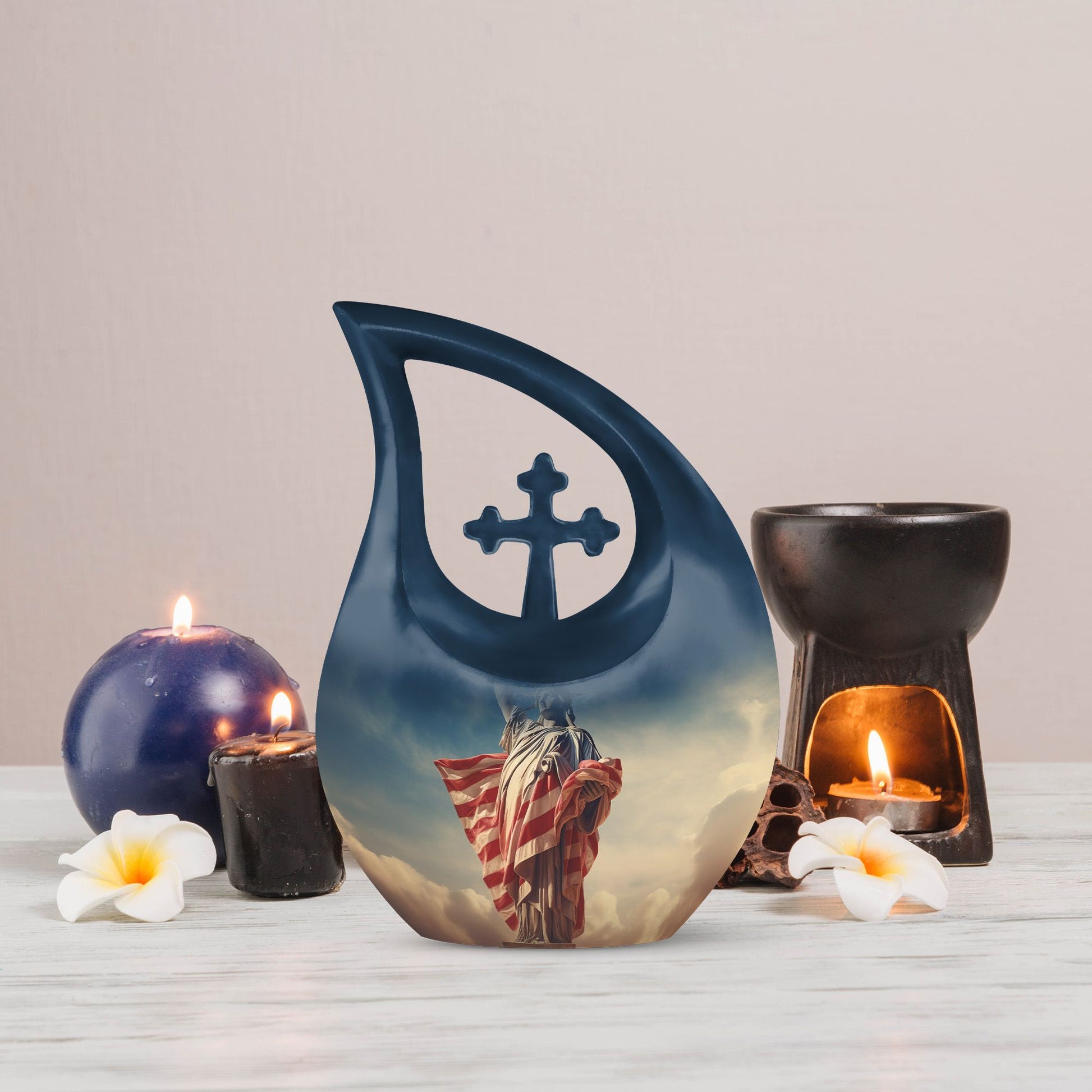 Liberty themed Cross Drop Double Urn