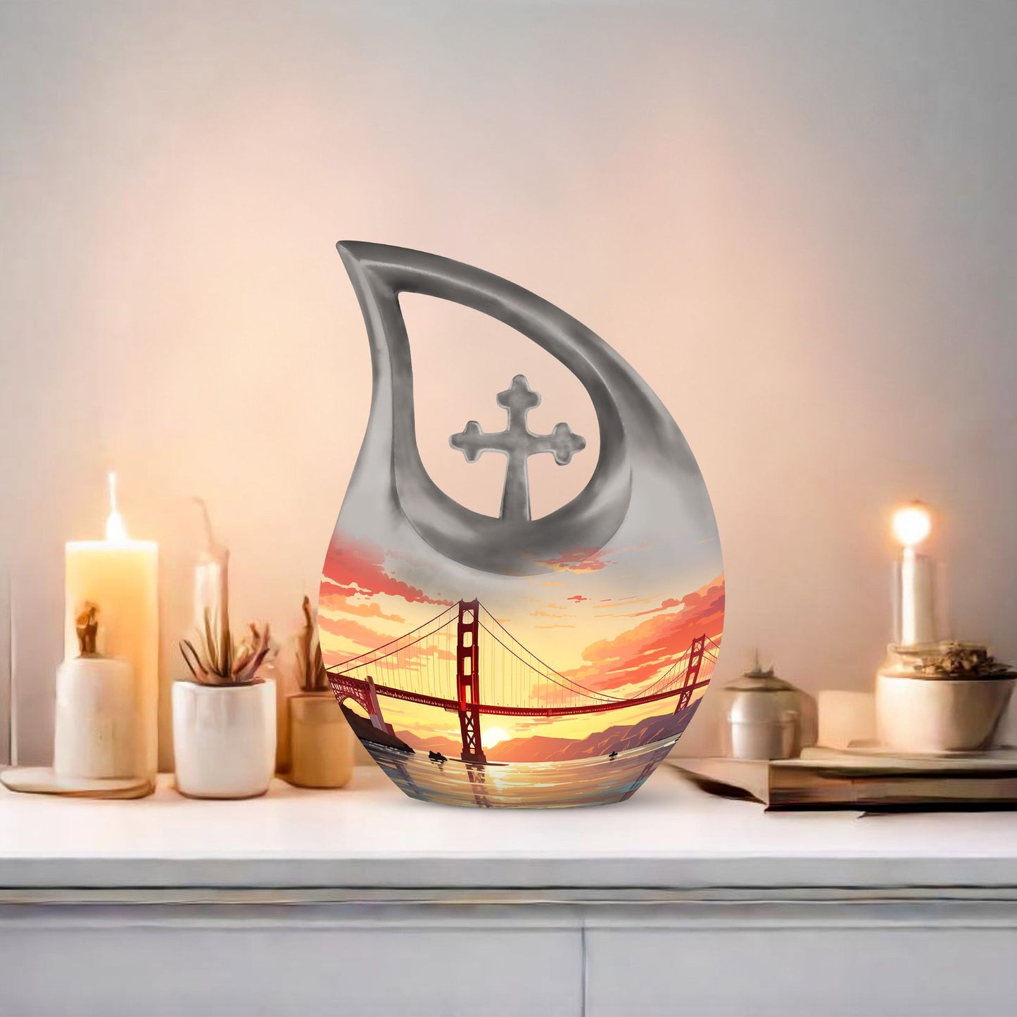 Golden Gate Bridge themed large urn