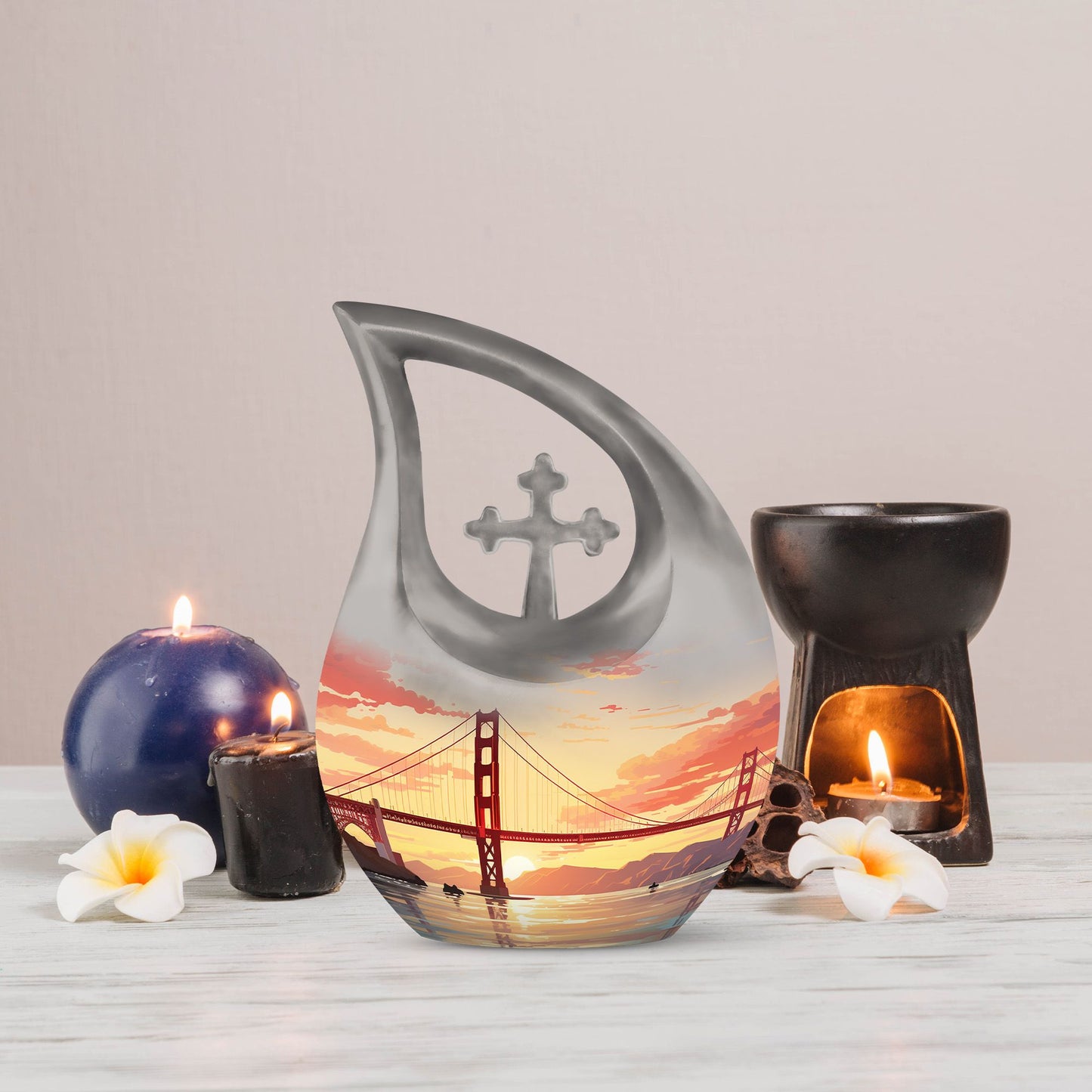 Golden Gate Bridge themed large urn