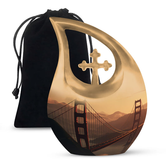 Golden Gate Bridge themed memorial urn