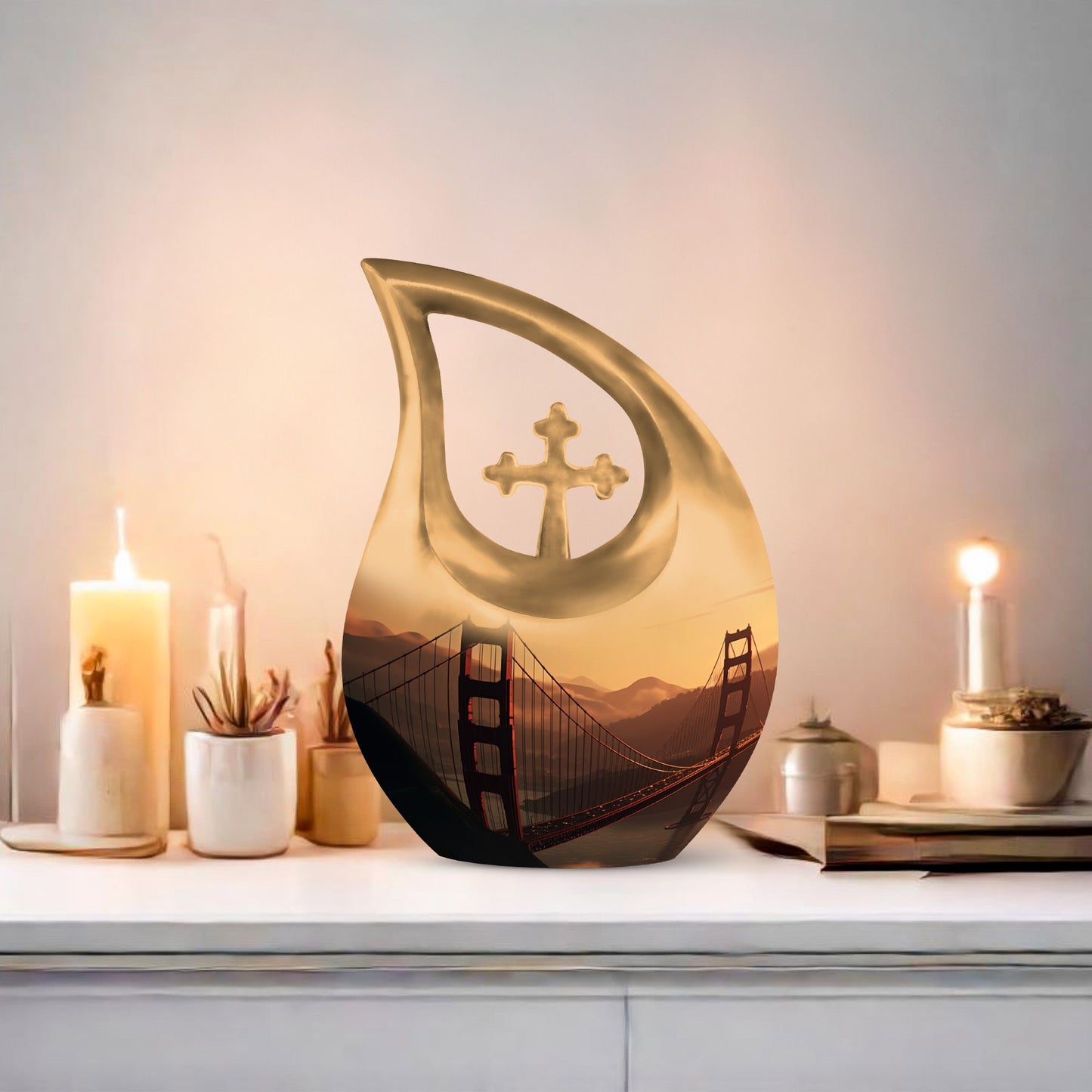 Golden Gate Bridge themed memorial urn