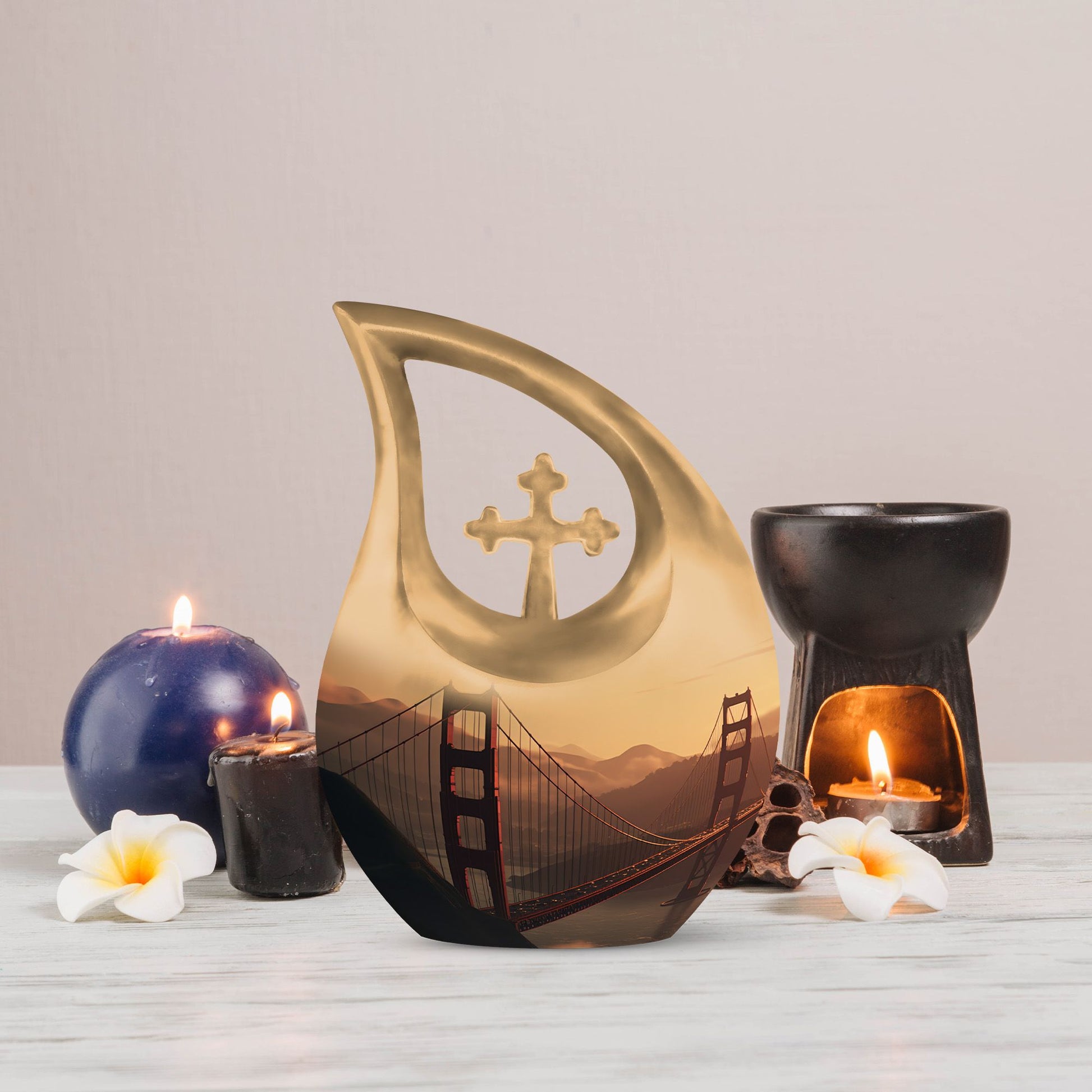 Golden Gate Bridge themed memorial urn