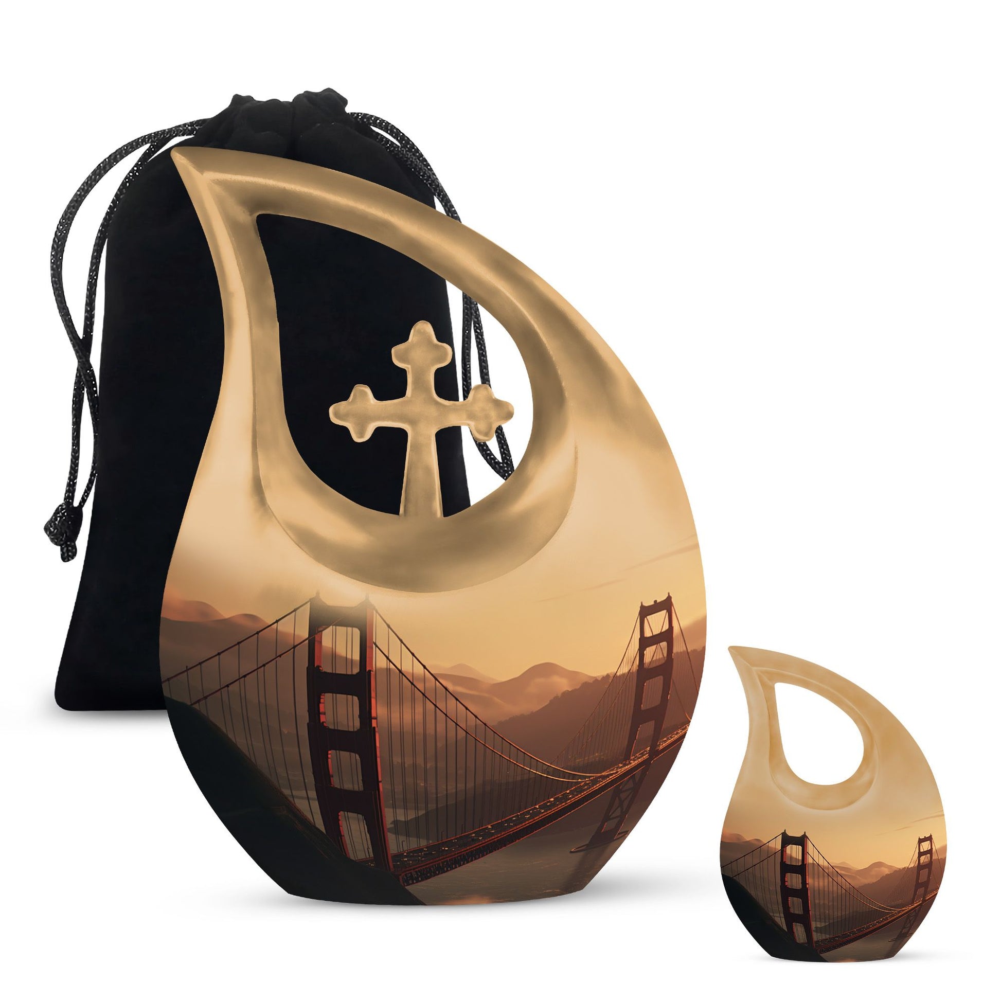 Golden Gate Bridge themed memorial urn