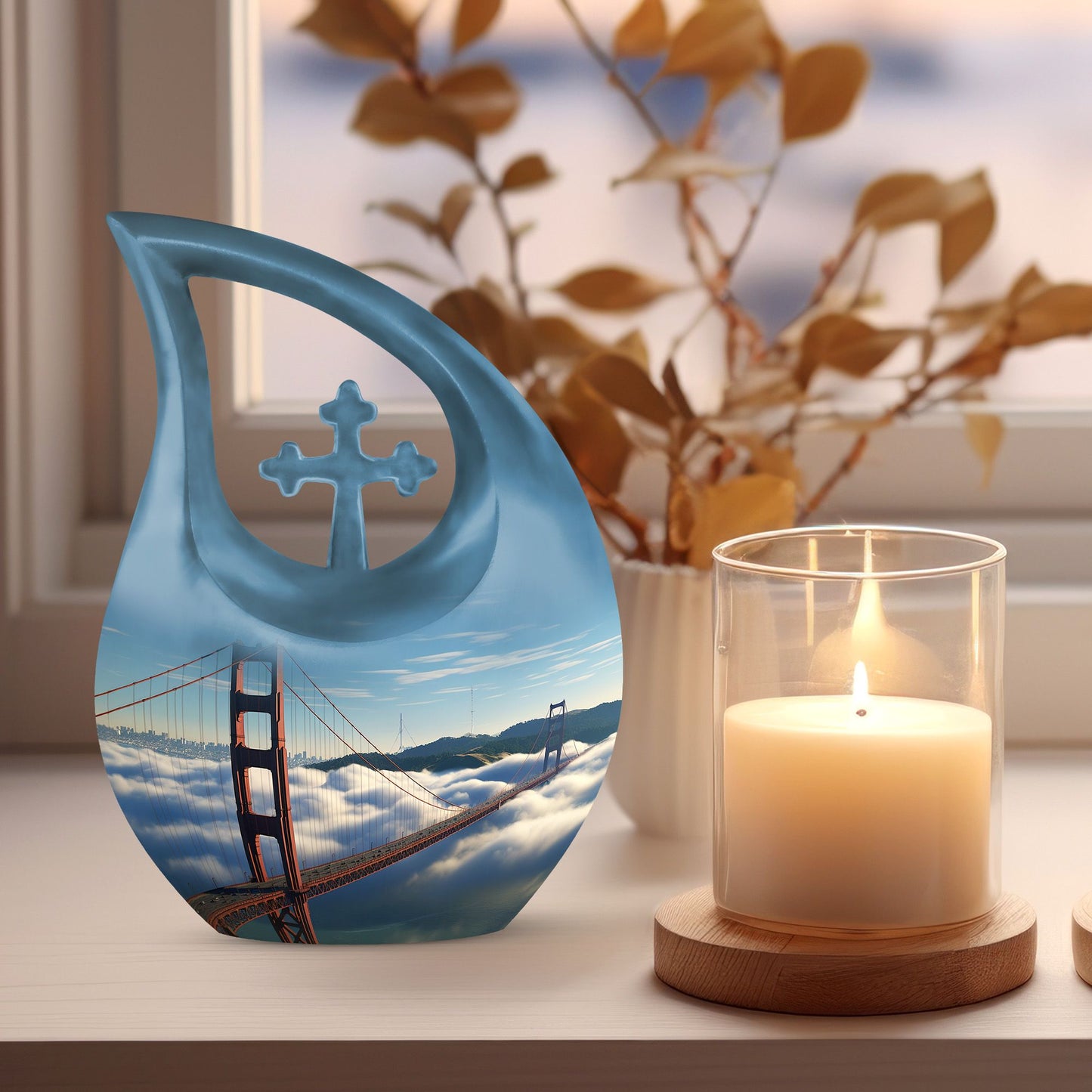 Golden Gate Bridge themed Cross Drop design Large Urn