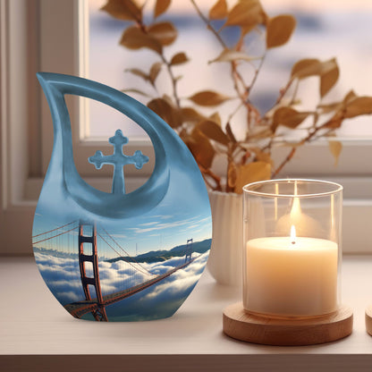 Golden Gate Bridge themed Cross Drop design Large Urn