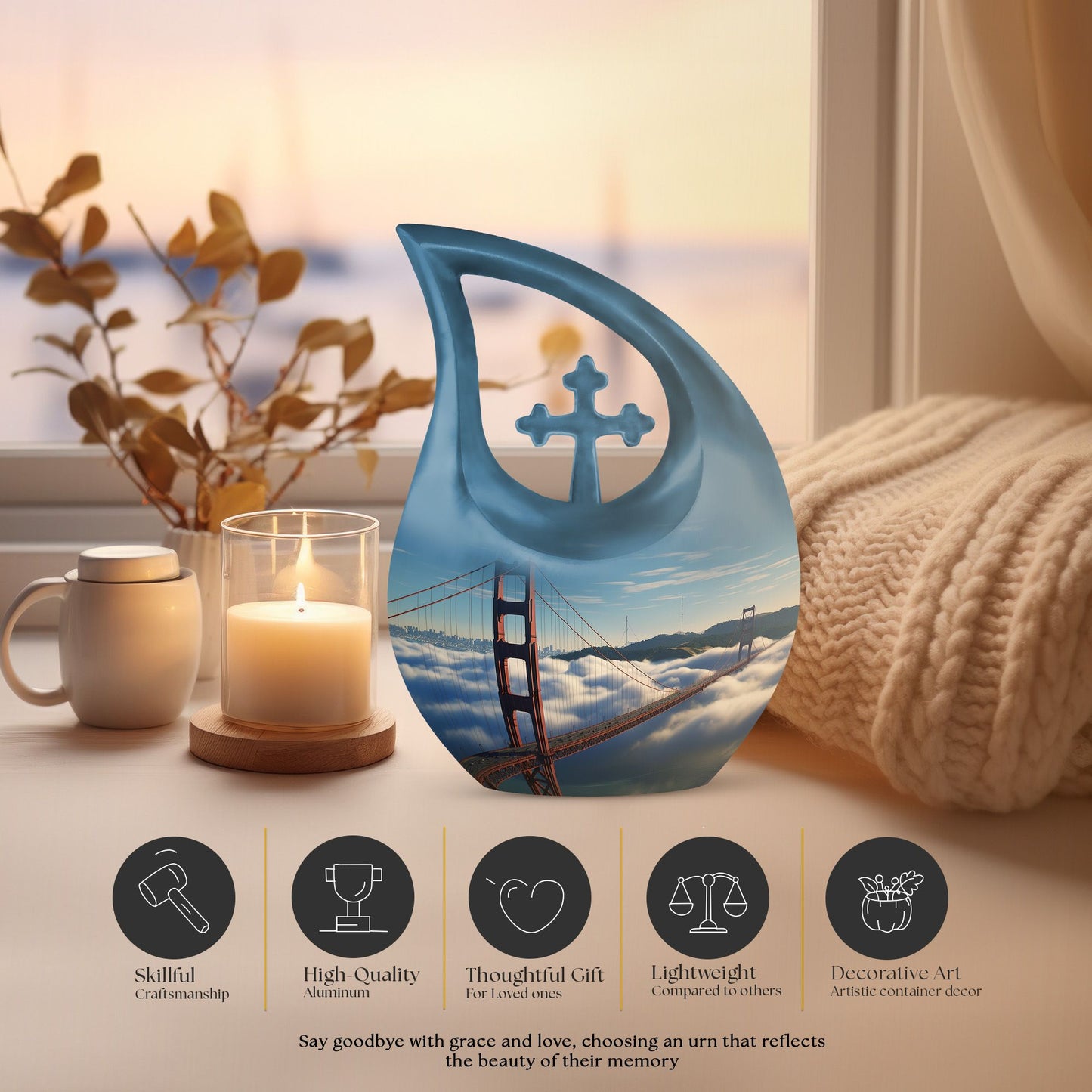 Golden Gate Bridge themed Cross Drop design Large Urn