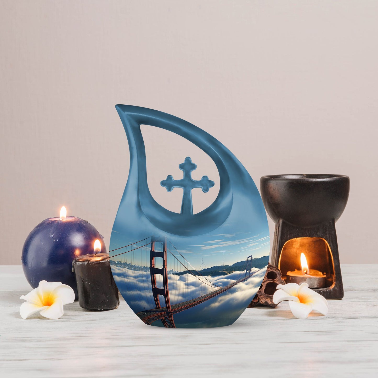 Golden Gate Bridge themed Cross Drop design Large Urn