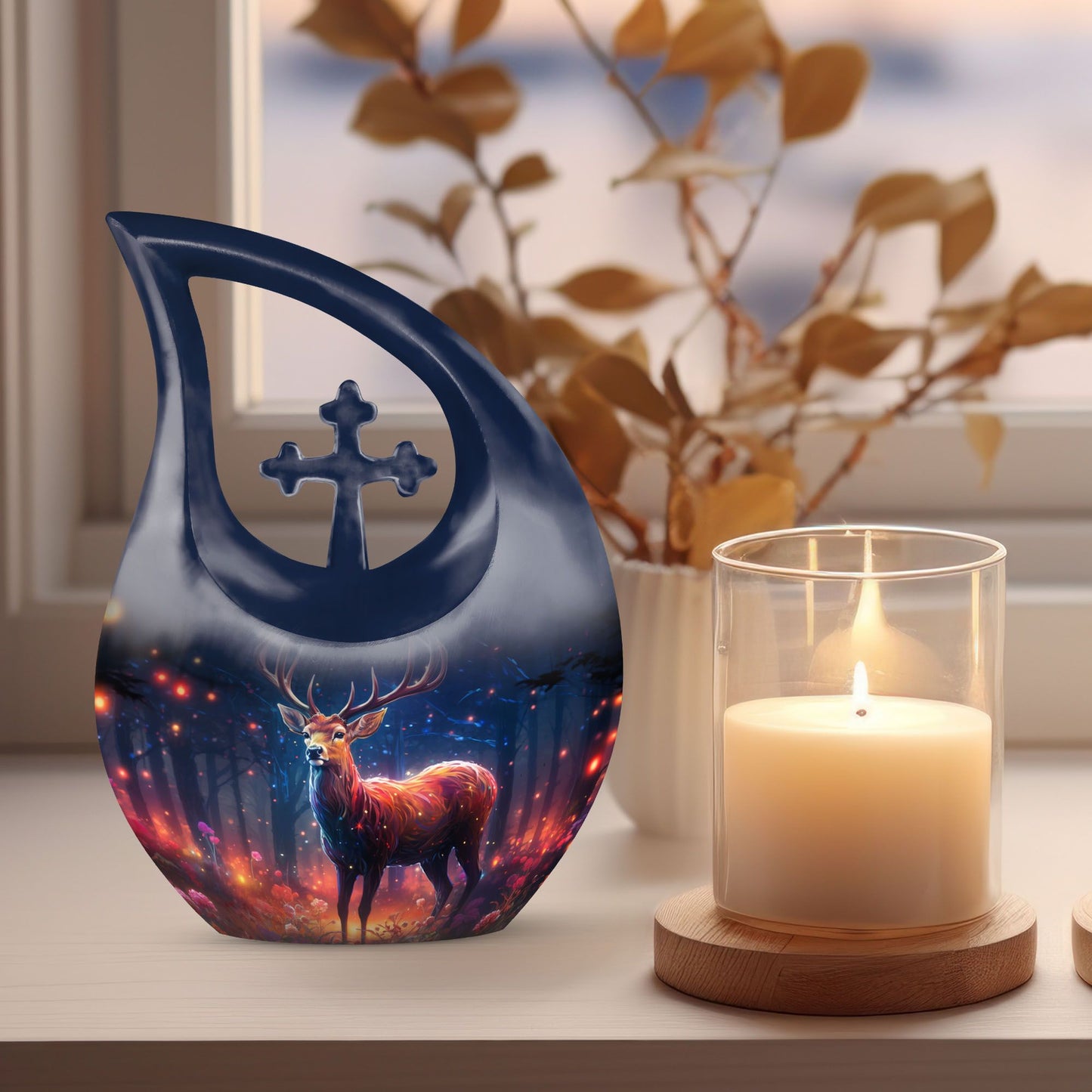 Deer-themed Marble Urn