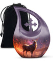 10-inch Deer themed large Aluminium urn with Cross Drop