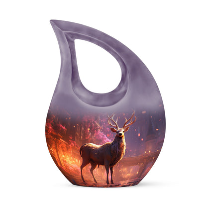 10-inch Deer themed large Aluminium urn with Cross Drop