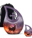 10-inch Deer themed large Aluminium urn with Cross Drop