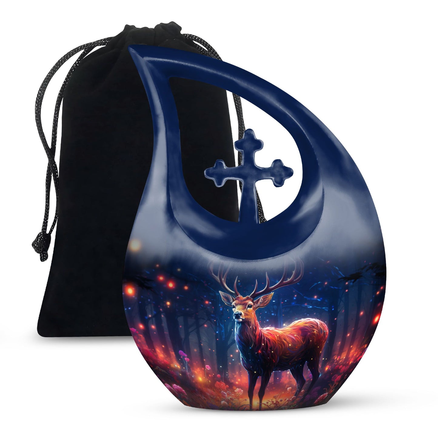 10-inch Deer Cremation Urn with Cross Drop Design,