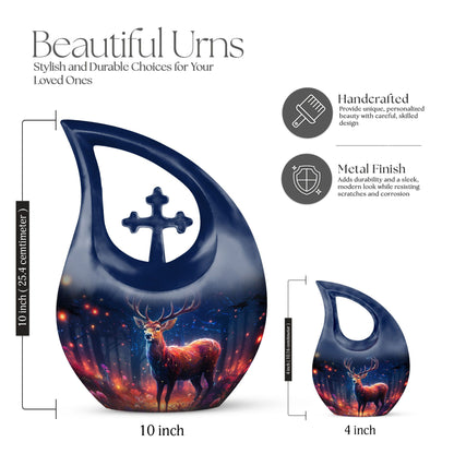 10-inch Deer Cremation Urn with Cross Drop Design,