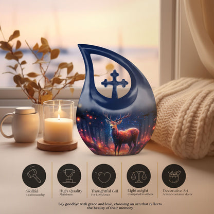 10-inch Deer Cremation Urn with Cross Drop Design,