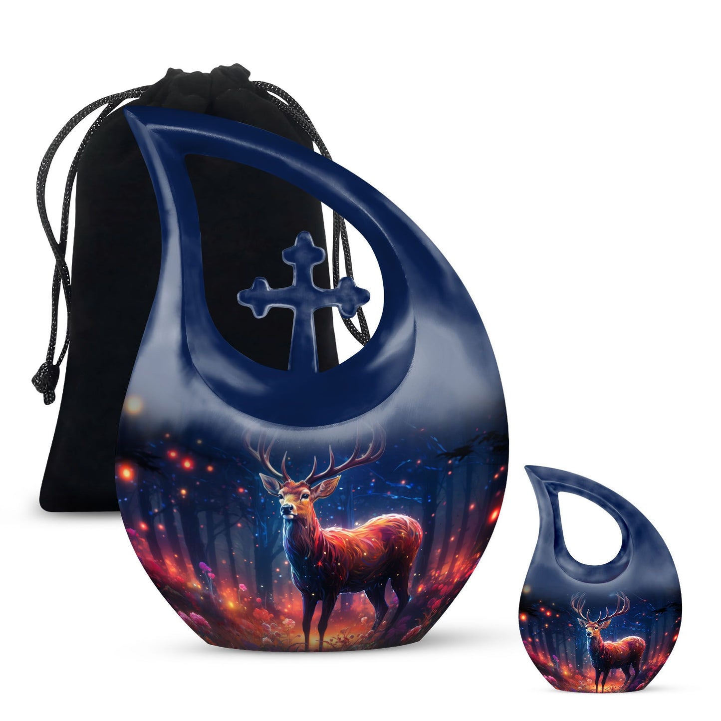 10-inch Deer Cremation Urn with Cross Drop Design,
