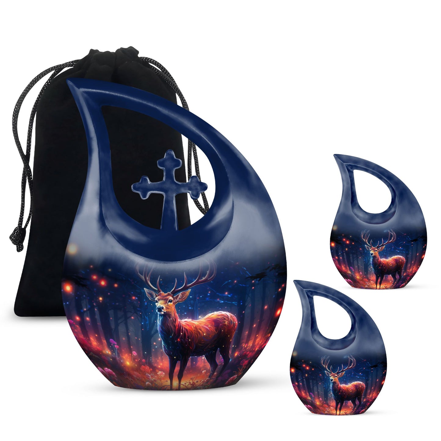 10-inch Deer Cremation Urn with Cross Drop Design,