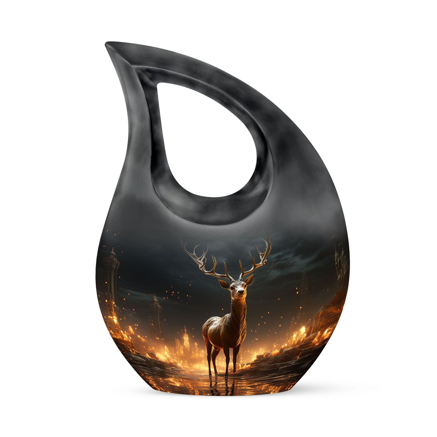 10-inch Deer Urn with Cross Drop design,