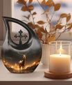 10-inch Deer Urn with Cross Drop design,
