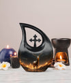 10-inch Deer Urn with Cross Drop design,