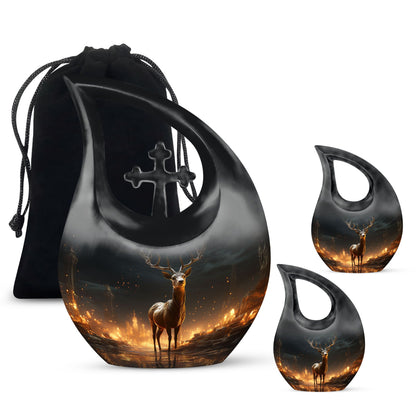 10-inch Deer Urn with Cross Drop design,