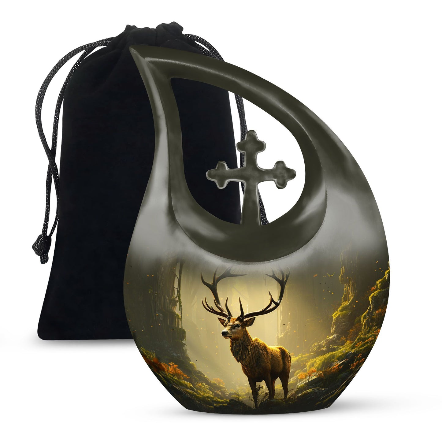 Medium Deer Urn with Cross Drop design,
