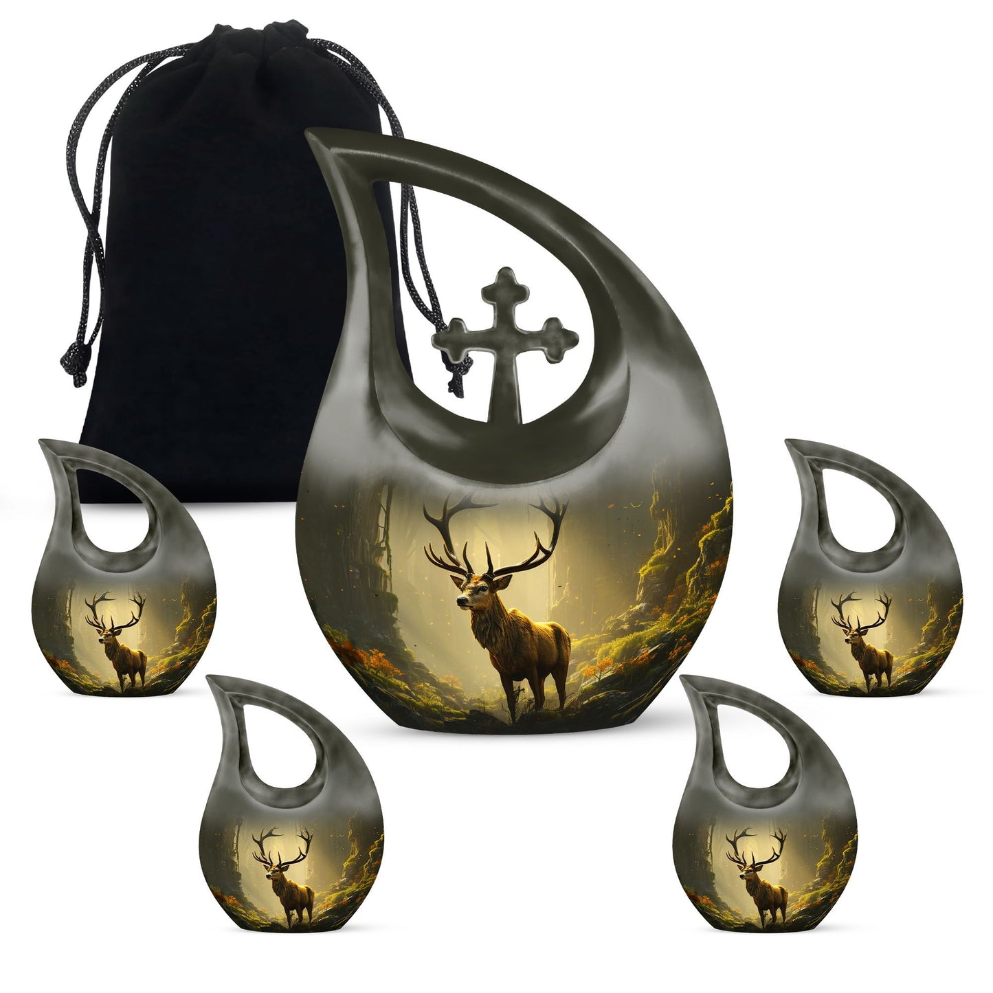 Medium Deer Urn with Cross Drop design,