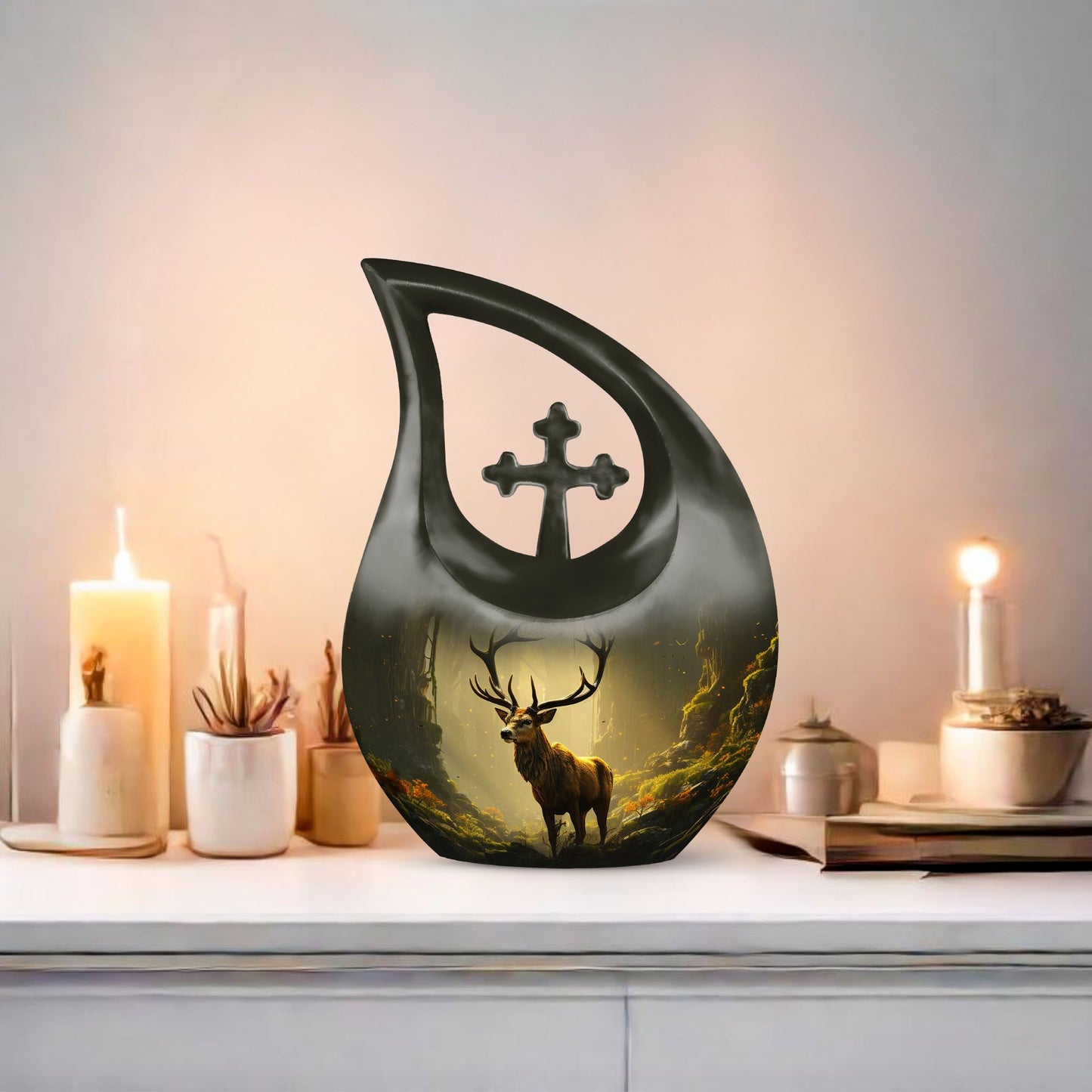 Medium Deer Urn with Cross Drop design,