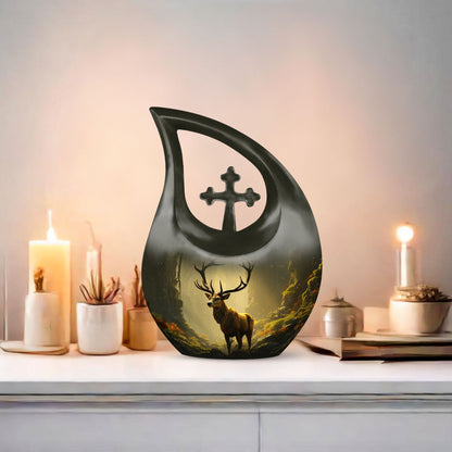 Medium Deer Urn with Cross Drop design,