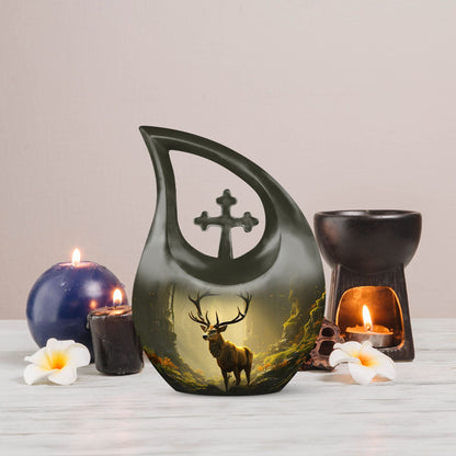 Medium Deer Urn with Cross Drop design,