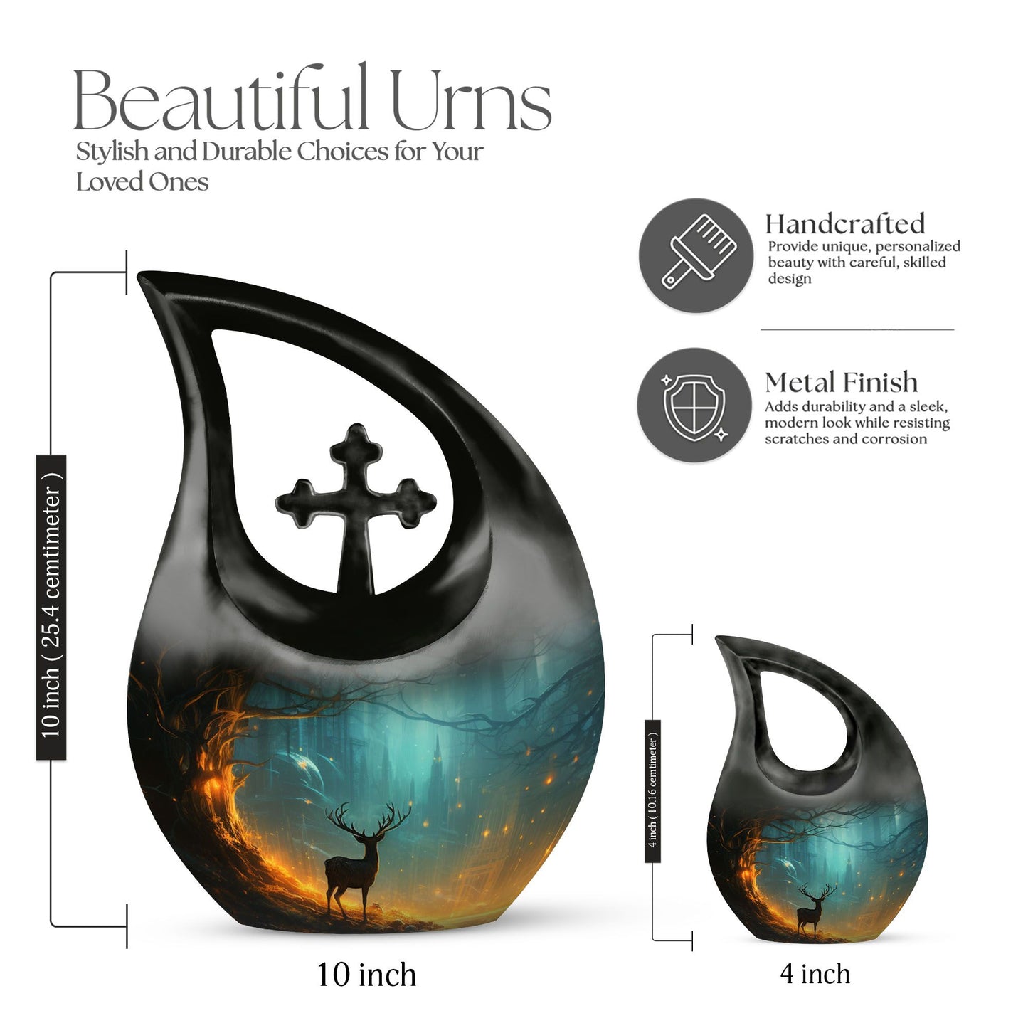 10-inch Deer-themed Cross Drop design Remembrance Urn 