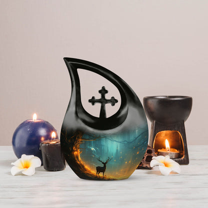 10-inch Deer-themed Cross Drop design Remembrance Urn 
