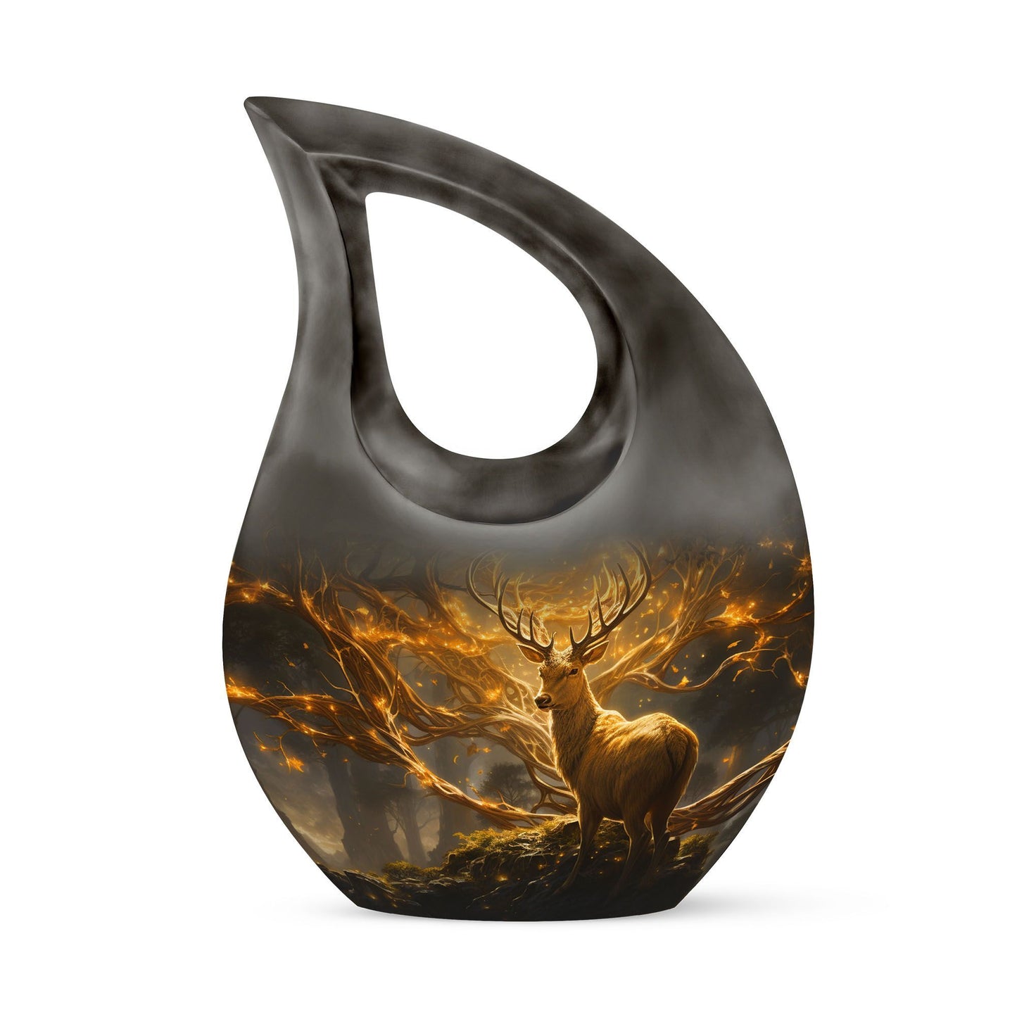 10 Inch Deer themed Aluminium Cross Drop Urn, 